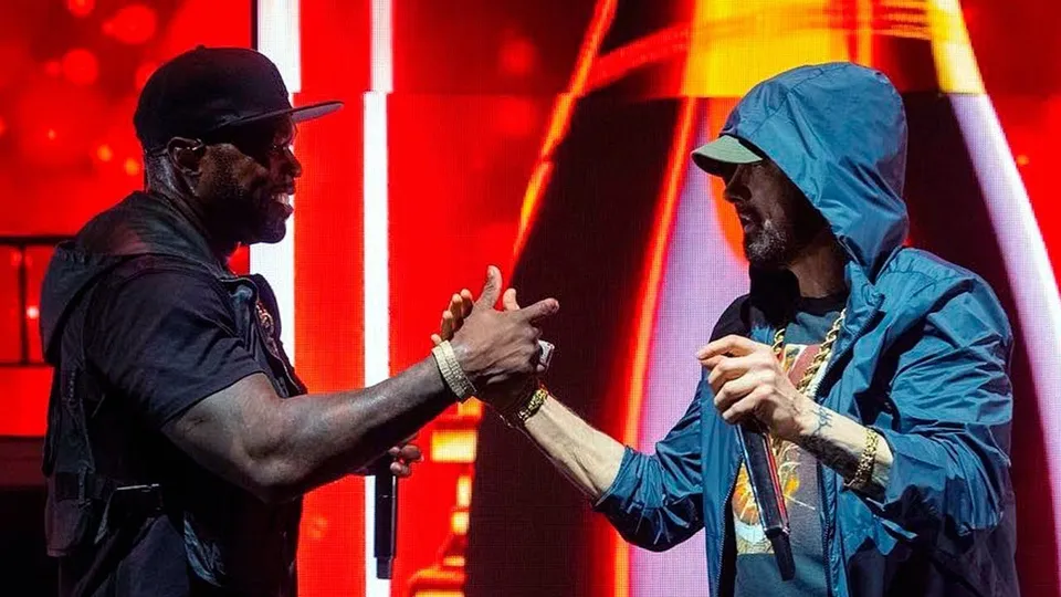 50 Cent and Eminem on stage together in Detroit on The Final Lap Tour